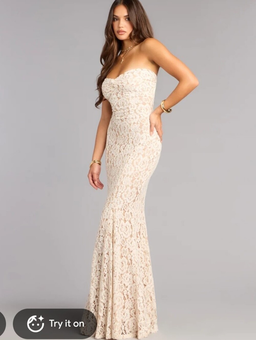 Nwt Etheral Fairycore Sweetheart Strapless Lace Mermaid Gown Cream Champagne